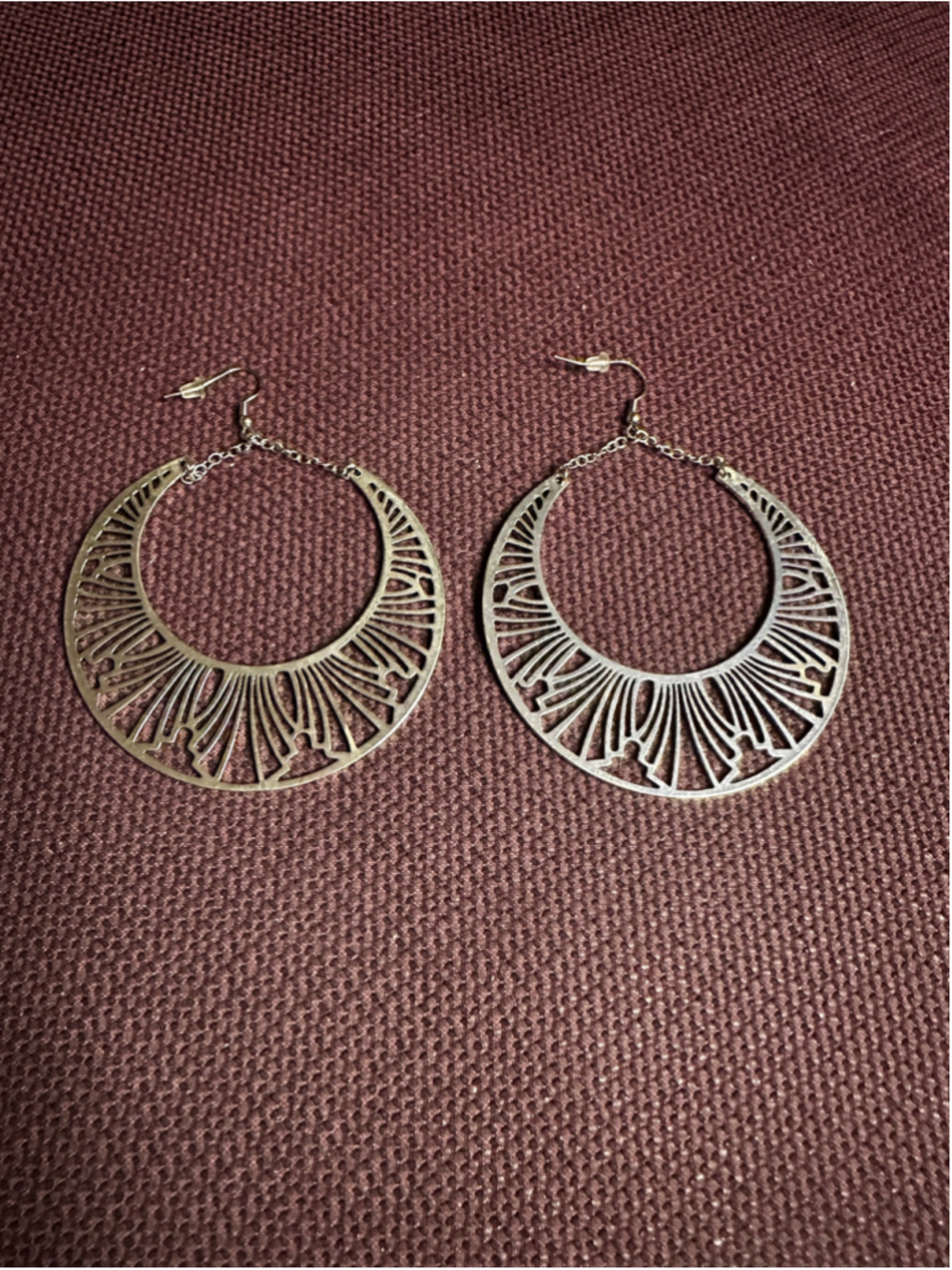 Plunder Silver Filigree Crescent Hoop Earrings Extra Large